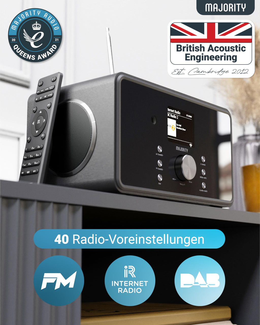 Bard Internetradio mit WLAN DAB+ UKW 2.1 100W Spotify Connect Digitalradio Stereo Musikstreaming