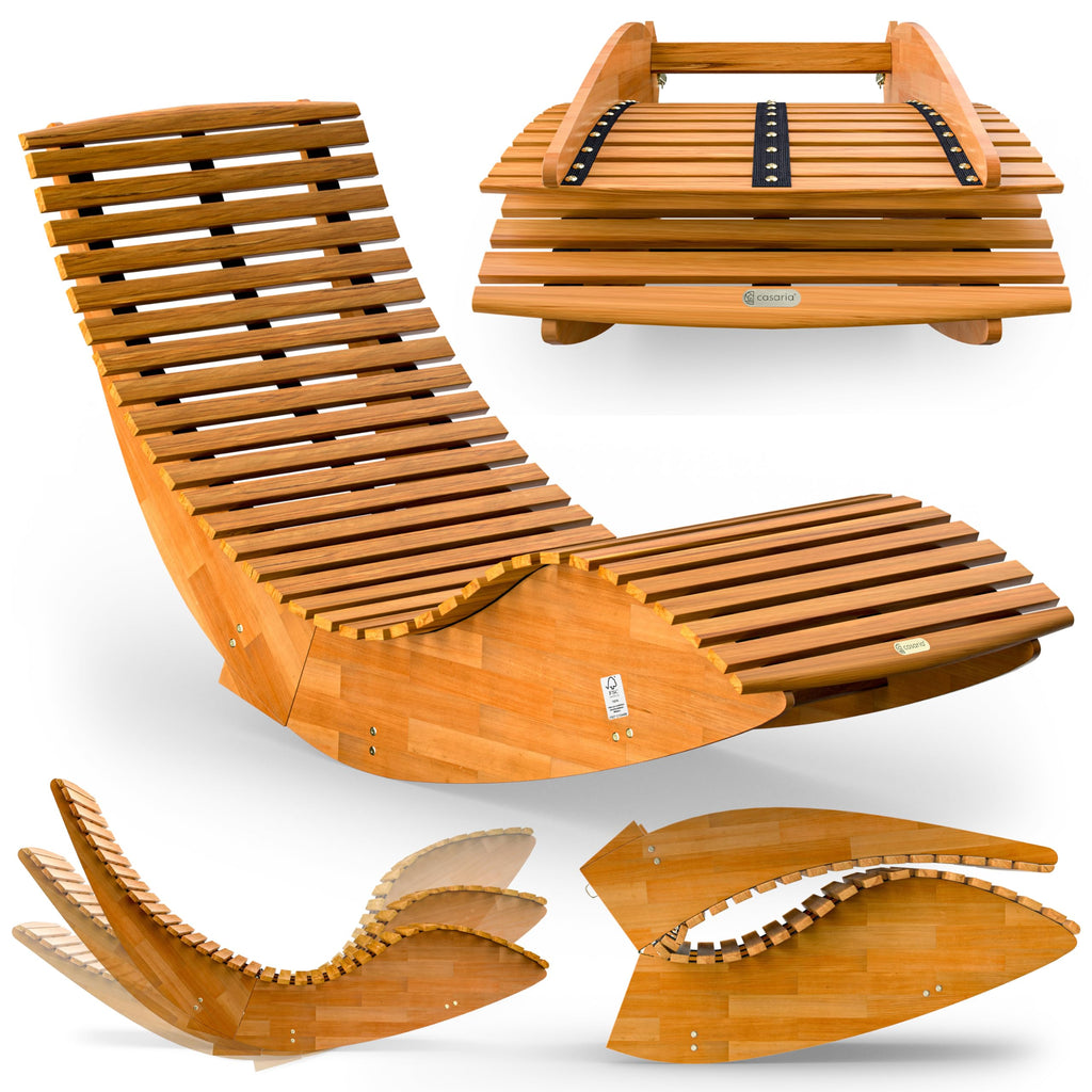 Sonnenliege mit Schaukelfunktion FSC zertifiziert braun Gartenliege Relaxliege für Garten und Terrasse