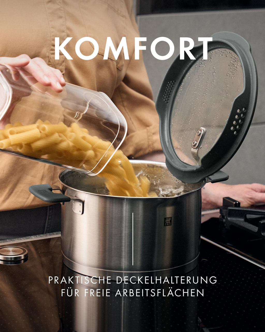 Simplify Kochtopf Set 5 teilig mit integriertem Sieb Induktionsgeeignet grau Kochgeschirr Set
