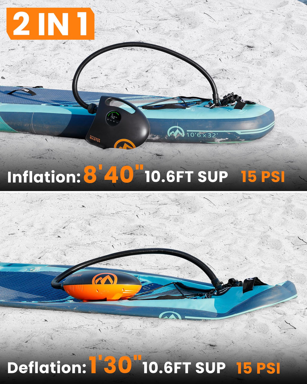 Shark 2S 88,8Wh elektrische SUP Pumpe zum Aufpumpen und Ablassen, tragbare Luftpumpe mit Akku für Paddleboard