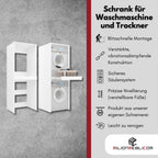 Waschmaschinenschrank für Waschmaschine und Trockner 183,7x65x66 cm ausziehbarer Regalboden Hochkant 18mm Weiß