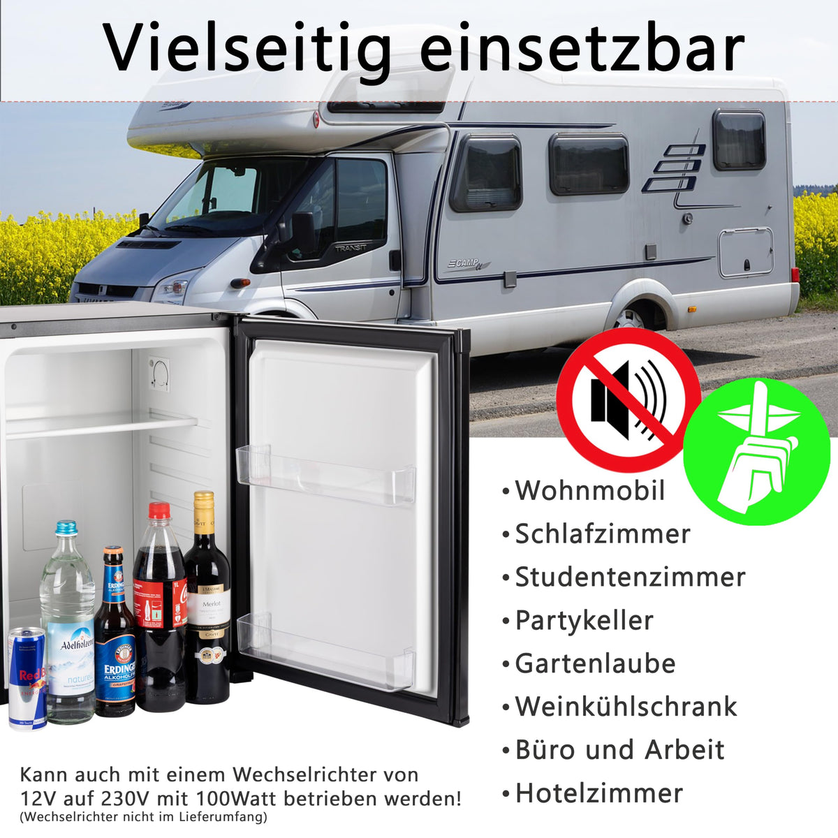 40 Liter Mini Kühlschrank lautlos geräuschlos Minibar mit Schloss 5°C bis 18°C Energieklasse D
