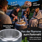 Feuerschale rauchfrei Edelstahl Durchmesser 56 cm mit Turbo Brenner 2in1 für Garten Terrasse