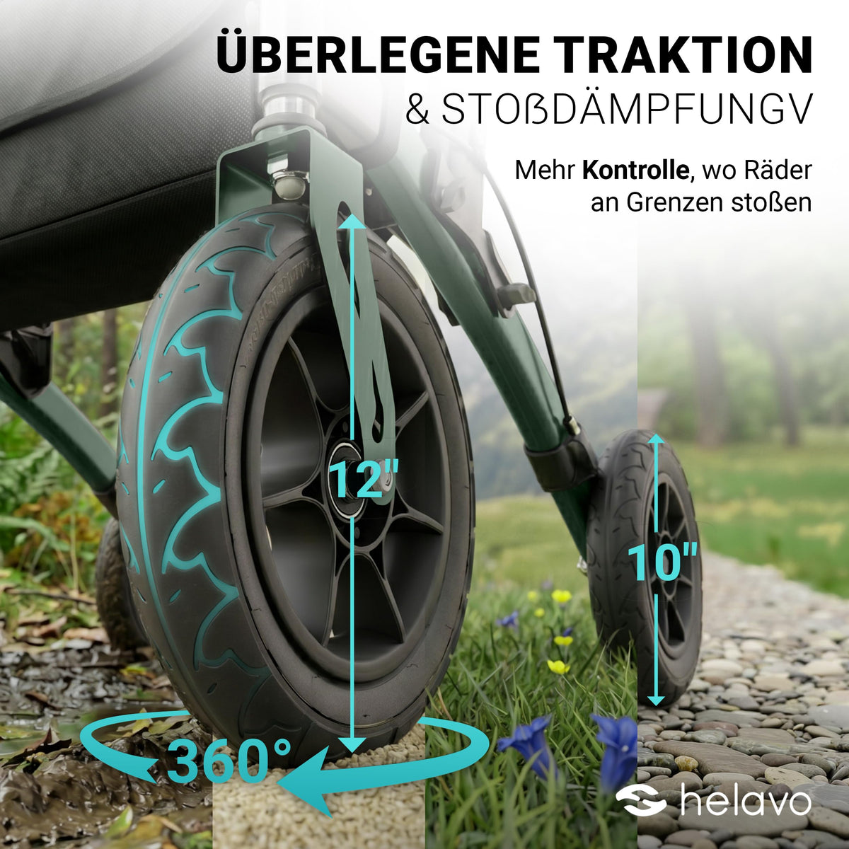 Robuster Outdoorrollator mit Luftbereifung faltbarer Geländerollator für Draußen und Senioren