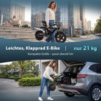 EBike Klapprad 14 Zoll Pedelec Citybike 36V 12Ah Akku 250W Motor 50 km Faltrad LED App Herren Damen Pendler