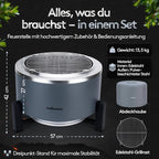 Feuerschale rauchfrei Edelstahl Durchmesser 56 cm mit Turbo Brenner 2in1 für Garten Terrasse