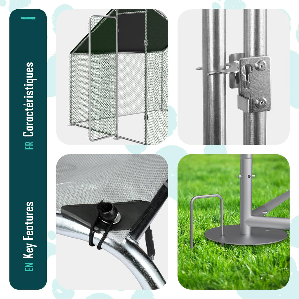 Hühnerstall 6m² Metall 3x2x2m Hühnerhaus Hühnergehege Sicherheitsschloss wasserdichtes PE Farbtuch für Hühner