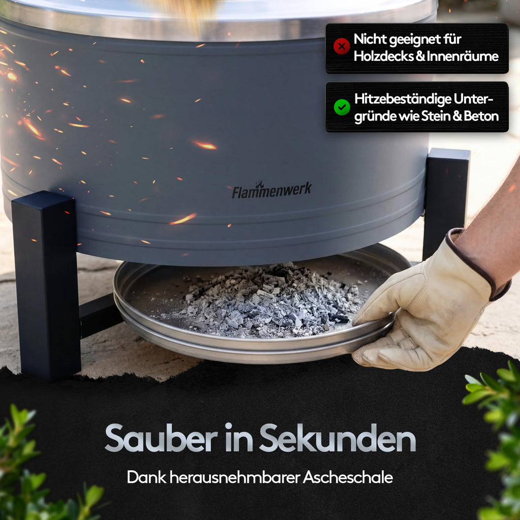 Feuerschale rauchfrei Edelstahl Durchmesser 56 cm mit Turbo Brenner 2in1 für Garten Terrasse