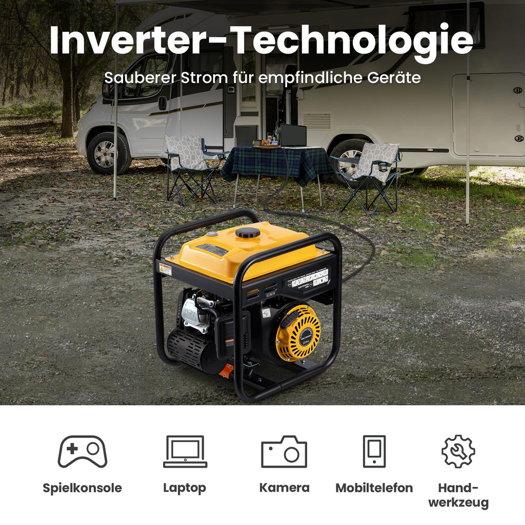 Tragbarer Inverter Stromgenerator 3500W Benzin 4 Takt 223cc Notstromaggregat Generator für Camping