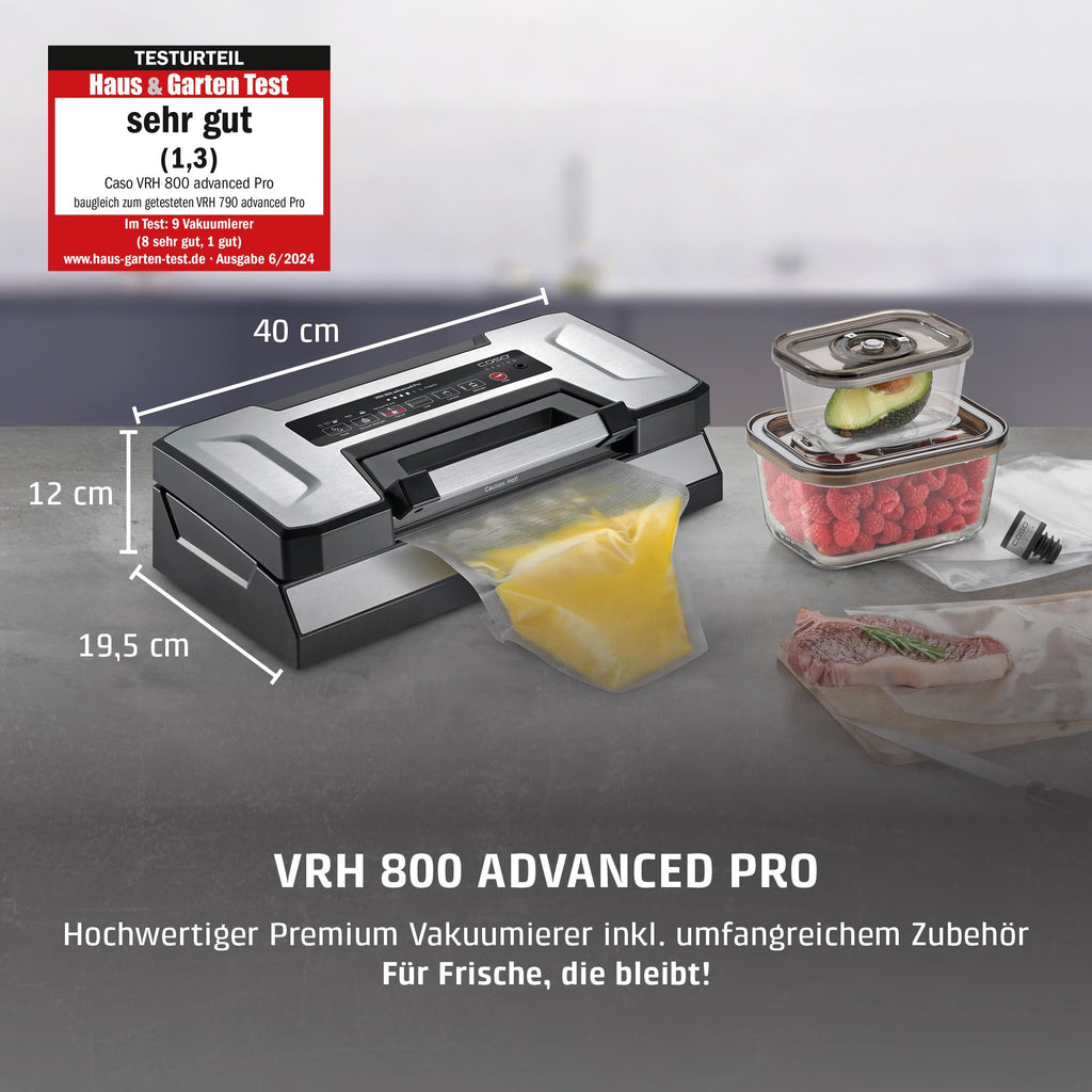 VRH 800 Advanced Pro Vakuumierer 20l/min Doppelkolbenpumpe 0,9 bar Doppelnaht 30 cm Rollenbox Cutter Edelstahl