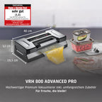 VRH 800 Advanced Pro Vakuumierer 20l/min Doppelkolbenpumpe 0,9 bar Doppelnaht 30 cm Rollenbox Cutter Edelstahl