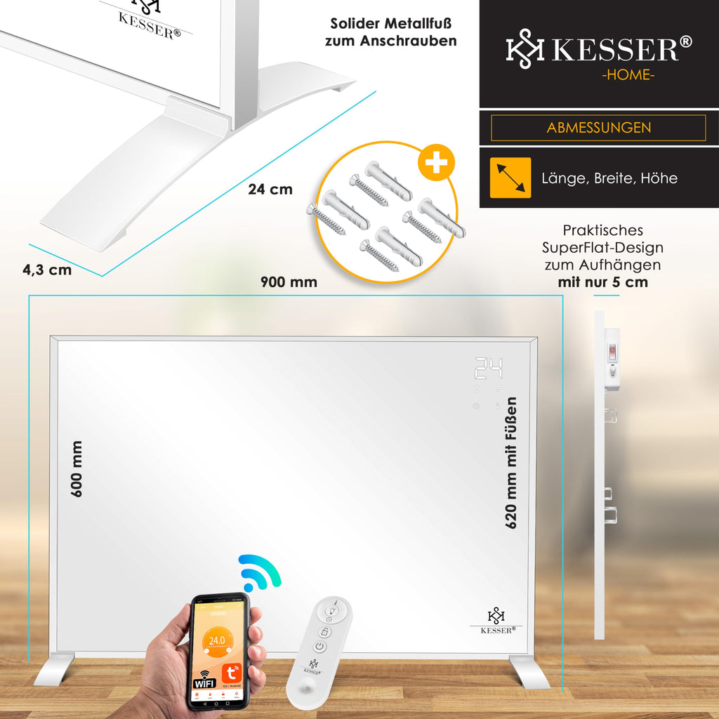 Infrarotheizung 540W energiesparend Standgerät und Wandmontage mit Fernbedienung Thermostat App Steuerung