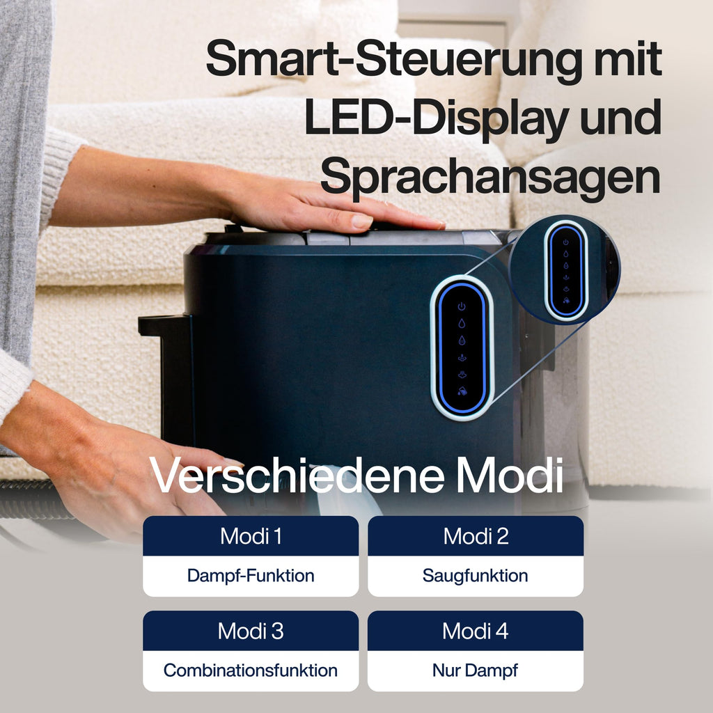 PowerClean Pro Dampfsauger mit Dampfreiniger für Polstermöbel Sofa Teppiche Auto Doppeltank