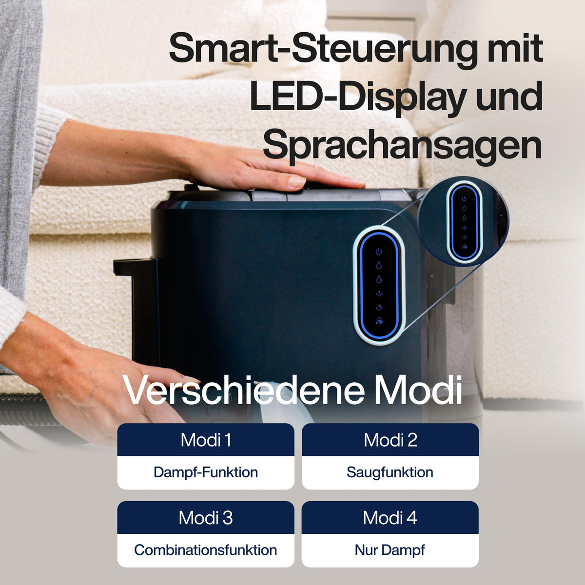 PowerClean Pro Dampfsauger mit Dampfreiniger für Polstermöbel Sofa Teppiche Auto Doppeltank