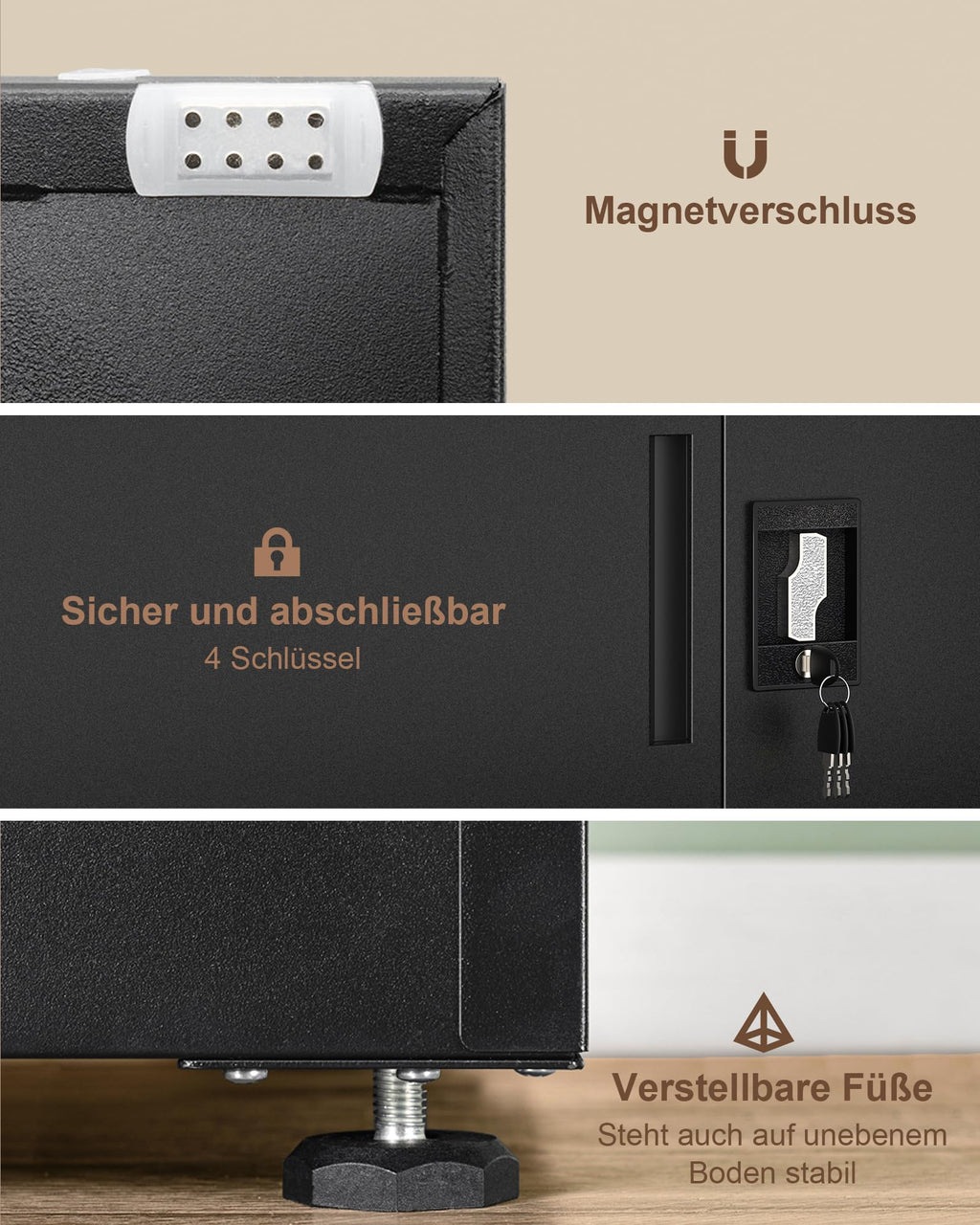 Stahlschrank 5 Ebenen mit Schloss Doppeltüren verstellbare Einlegeböden Werkzeugschrank 80x40x181,5 cm Schwarz