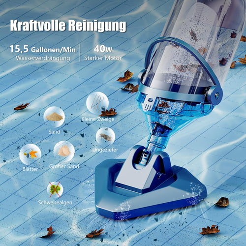Akku Poolsauger 60 Min 222 cm Teleskopstange 4 Filter Absaugung 4200 l pro Stunde für oberirdische Pools blau
