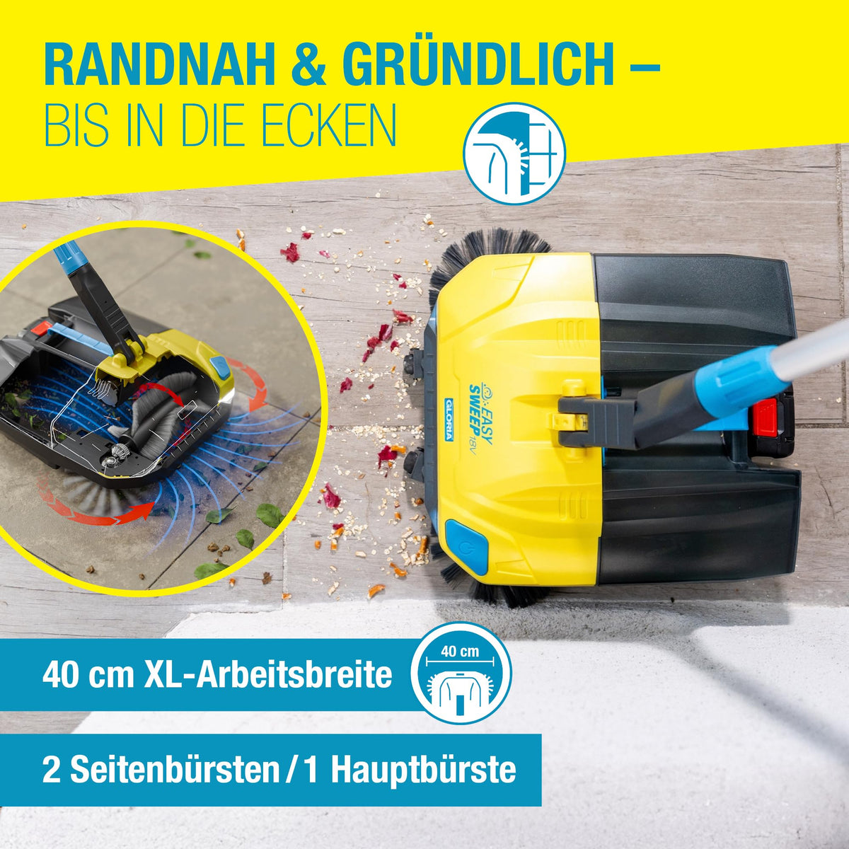 Kehrmaschine EasySweep 18V Set Akku Kehrbesen inklusive 18V Akku für effektive und einfache Reinigung