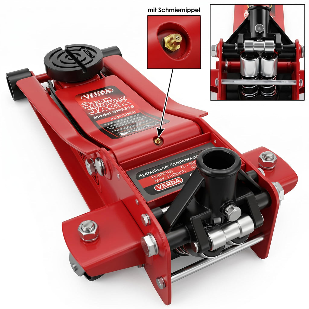 Wagenheber hydraulisch 3T Rangierwagenheber flache Hubhöhe 75 bis 515 mm Fußpedal Doppelpumpsystem SUV stabil