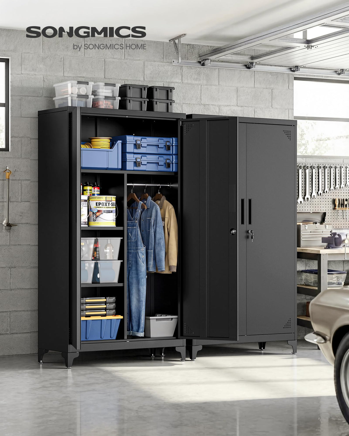 Mehrzweckschrank Metallschrank mit 2 Türen und 5 Fächern und viel Stauraum für Wohnzimmer Büro Flur