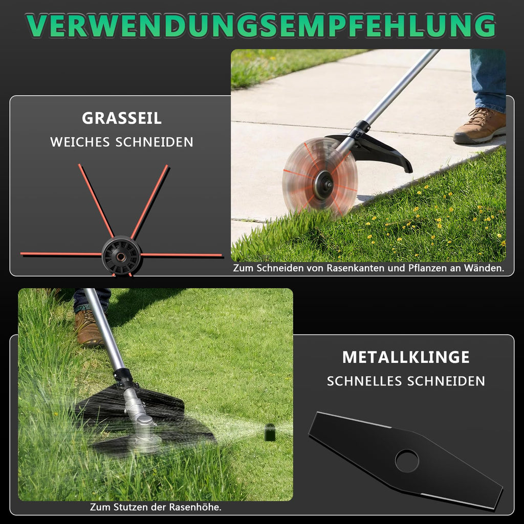 Akku Rasentrimmer 1380W Freischneider mit 2 x 4Ah Akkus für kabellose Gartenpflege und Rasenpflege