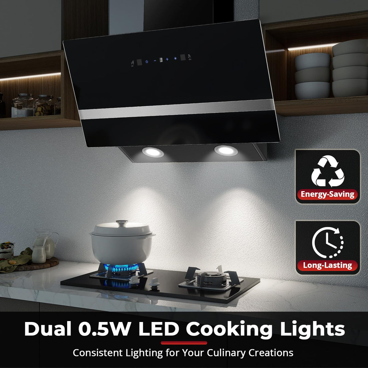 Dunstabzugshaube 60 cm 450 m³ pro Stunde mit Gestensteuerung und Touchscreen Energieklasse A+++ für Küche