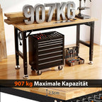 Schwerlast Werkbank verstellbar 122 cm Werktisch aus Gummibaumholz robuste Arbeitsbank für Werkstatt