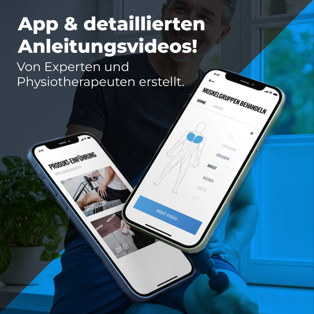 Massagepistole 3.0 mit App 7 Aufsätzen Koffer 160W 5 Intensitäten Schmerzlinderung Entspannung 360min Laufzeit