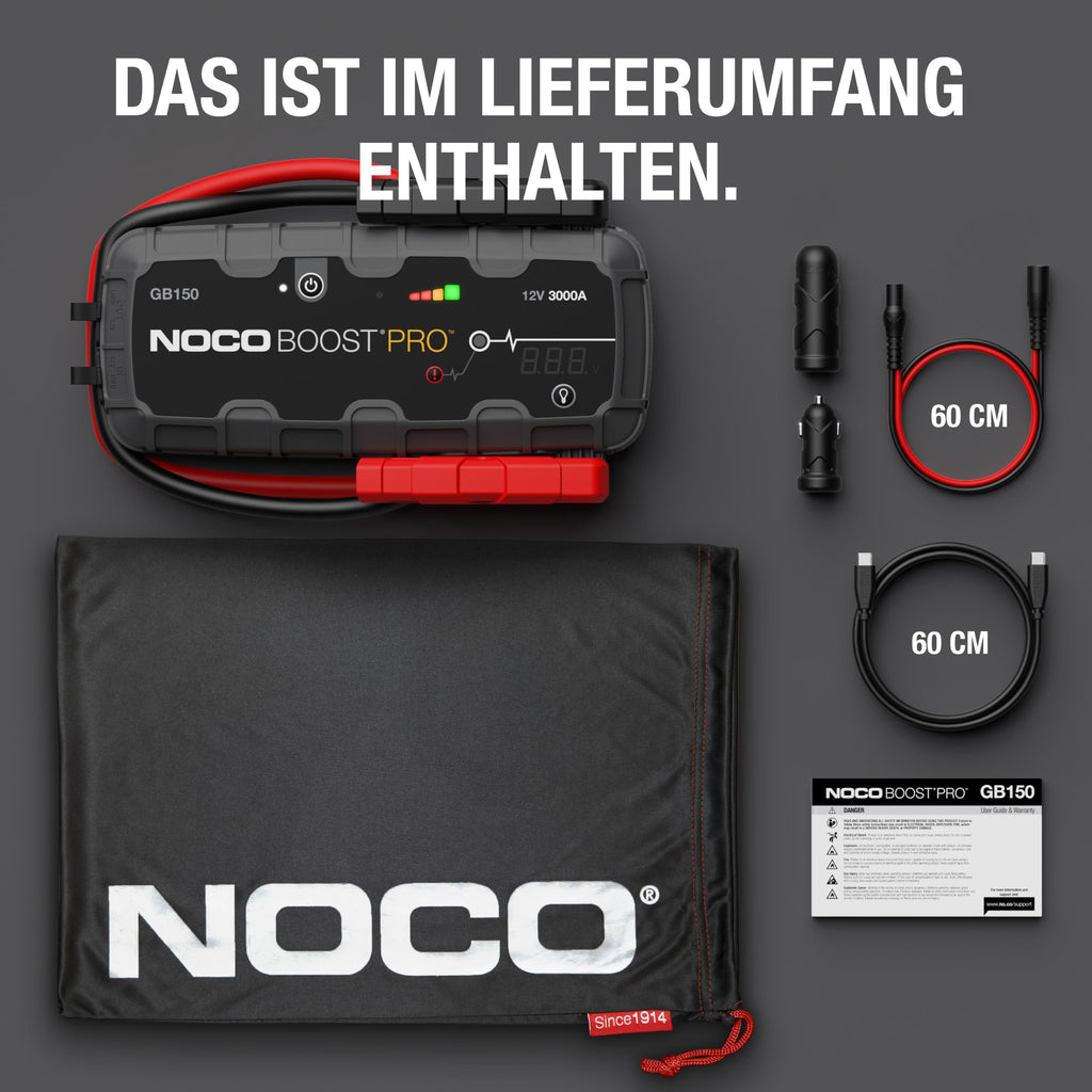 GB150 3000A Starthilfe Powerbank für Benzin bis 9,0L und Diesel bis 7,0L 12V Lithium Jump Starter