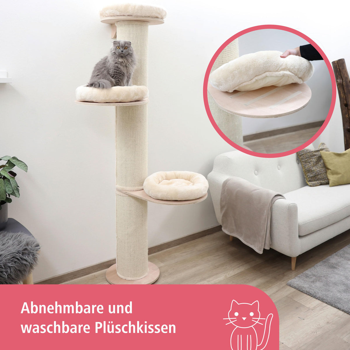 Kratzbaum Dolomit Tower für Katzen 38cm Durchmesser 187cm Höhe beige Plüsch Katzenbaum für große Katzen