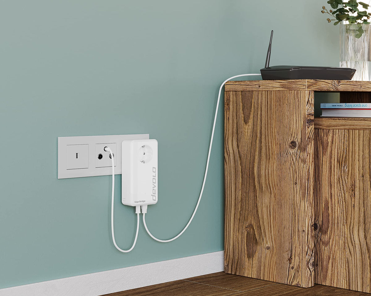 Giga Bridge Koaxial Set Netzwerklösung zum Verbinden von ONT und Router inklusive Kabel Weiß 07114