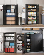 Stahlschrank 5 Ebenen mit Schloss Doppeltüren verstellbare Einlegeböden Werkzeugschrank 80x40x181,5 cm Schwarz