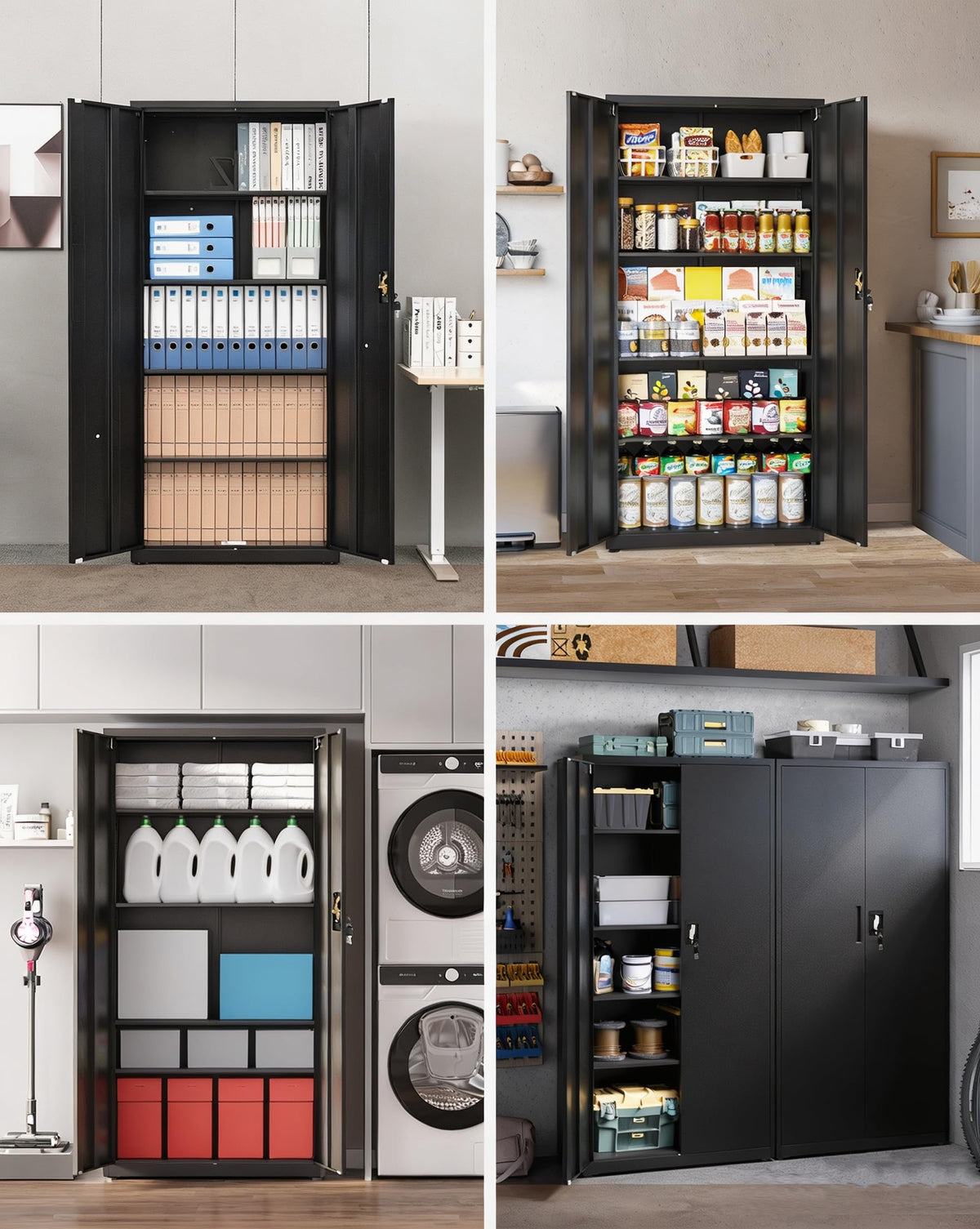 Stahlschrank 5 Ebenen mit Schloss Doppeltüren verstellbare Einlegeböden Werkzeugschrank 80x40x181,5 cm Schwarz