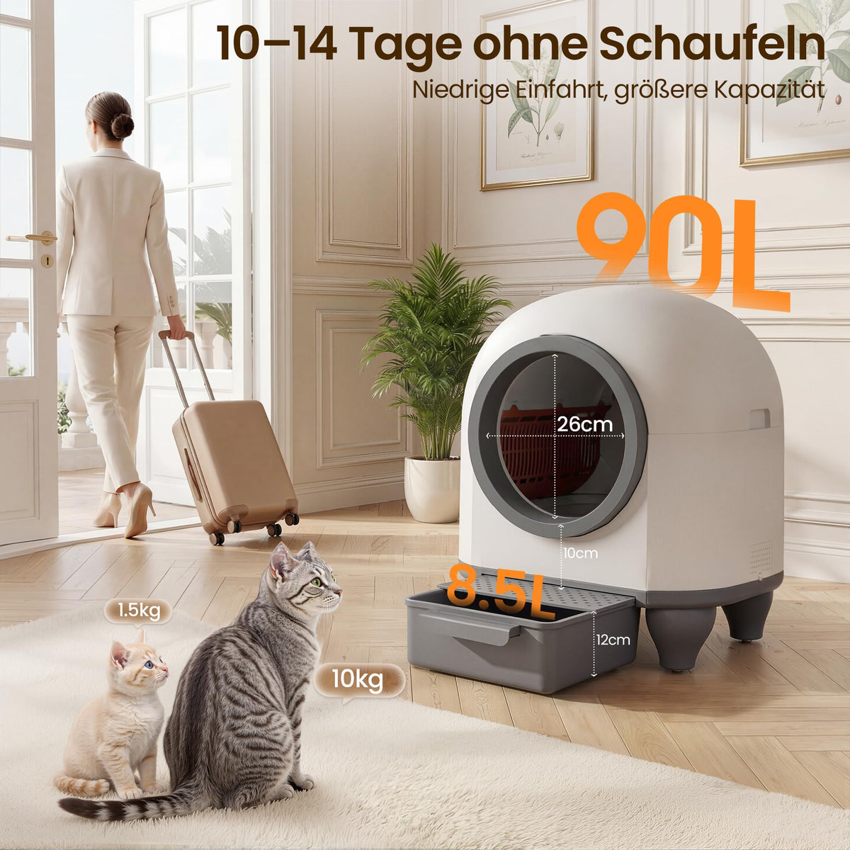 Automatisches Katzenklo 90L Katzentoilette für Mehrkatzenfamilien mit automatischer Selbstreinigung