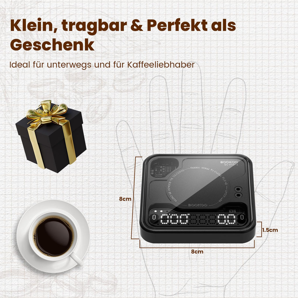 Kaffeewaage mit Timer 0,1g hochpräzise wiederaufladbar Espresso Waage 3 Modi Bluetooth App USB Pour Over