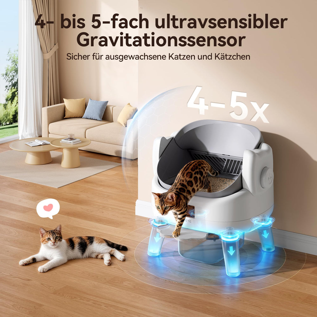 Selbstreinigende Katzentoilette mit offenem Einstieg und Einstiegstufe für Katzen automatische Reinigung leise