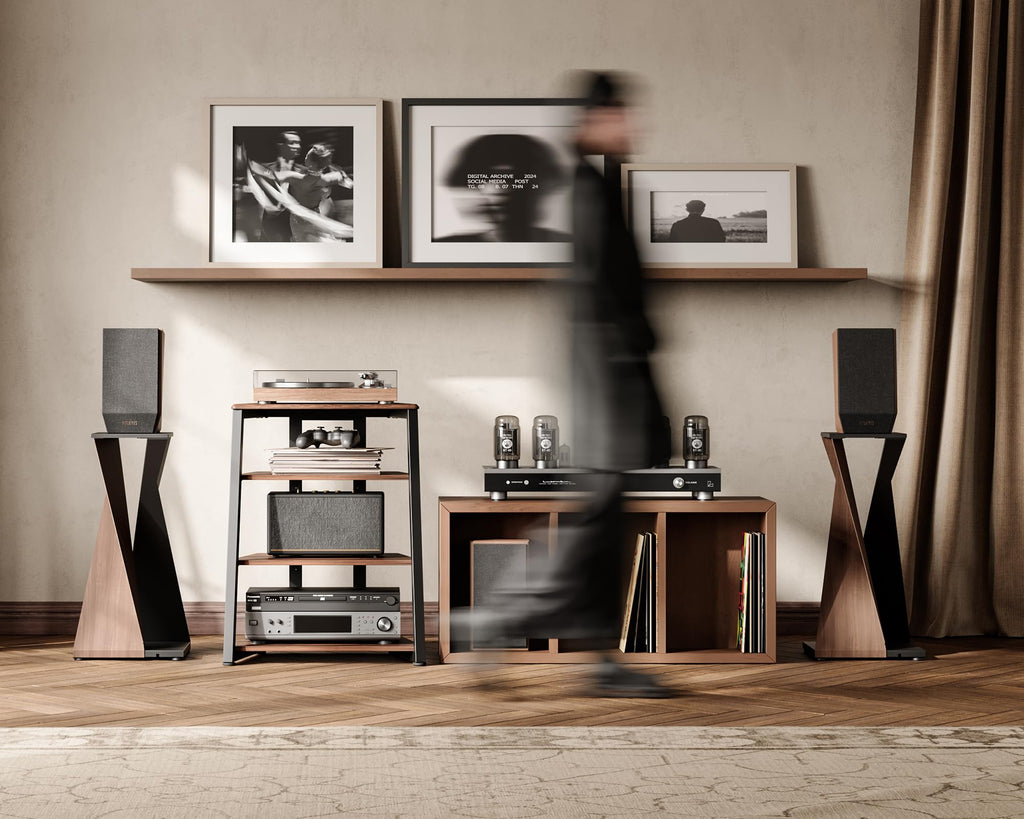 HiFi Rack aus Holz und Stahl mit verstellbaren Ablagen 61 x 52 x 78 cm für Fernseher und Audiogeräte