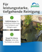 Pondomatic Teichschlammsauger 1400 W 30 L Auffangvolumen 3 Düsen 4 m Kabel
