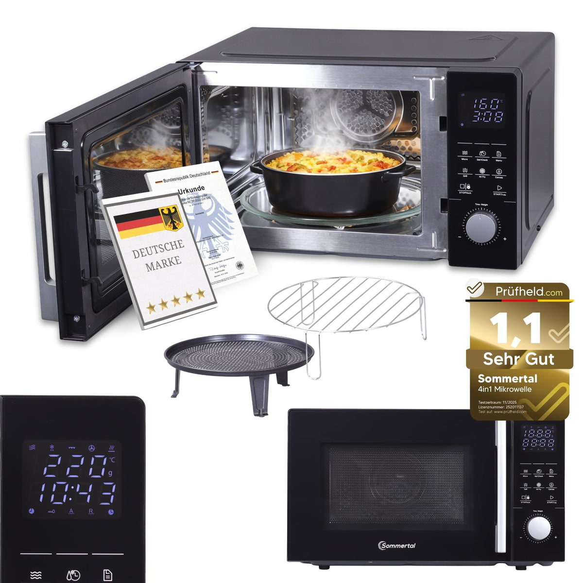4in1 Mikrowelle 25L 2200W mit Grill Airfryer Heißluftfritteuse Touch und 8 Programmen für Küche Haushalt