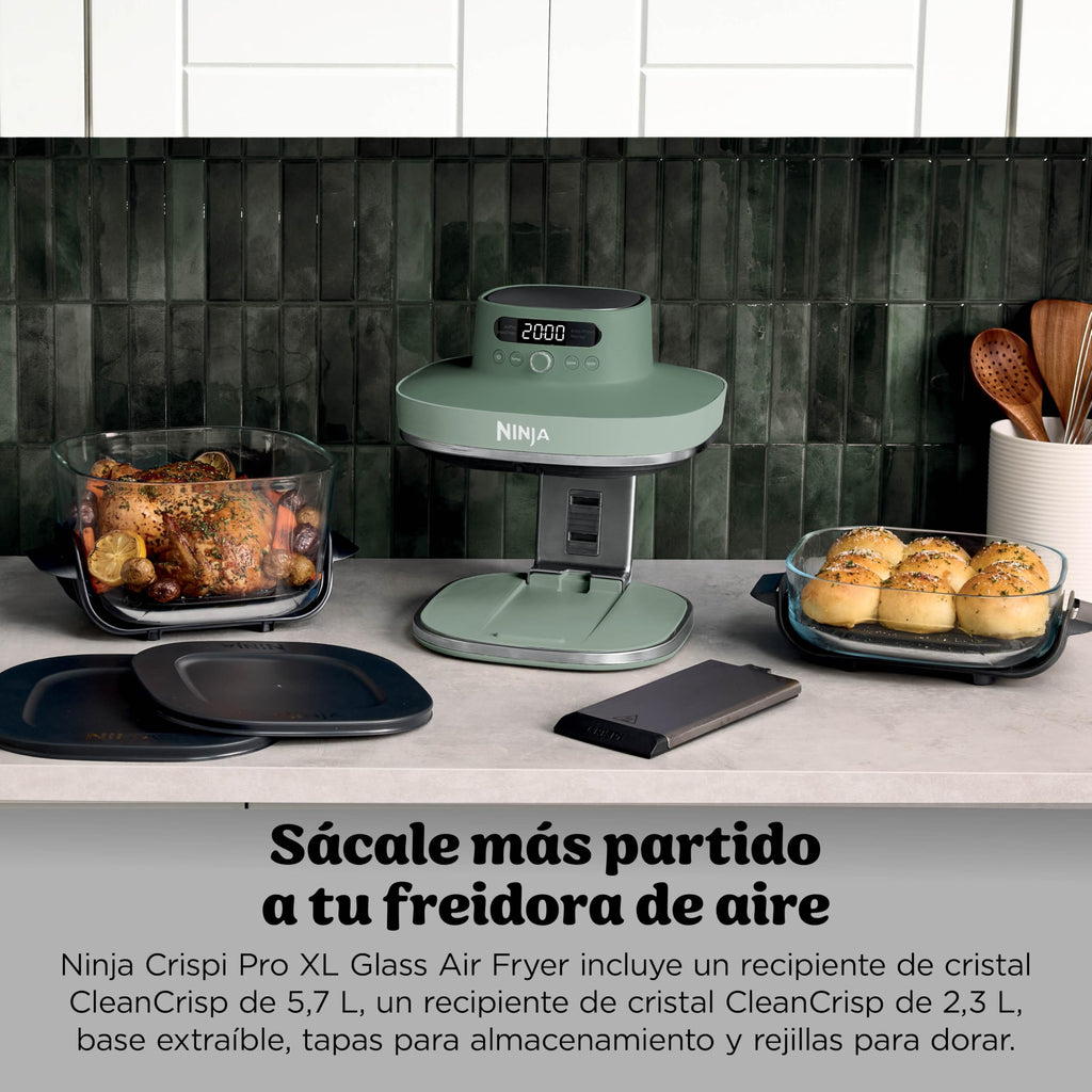 CRISPi PRO XL Glas Heißluftfritteuse 5 Funktionen Moosgrün Heißluftfritteuse mit Glasbehälter