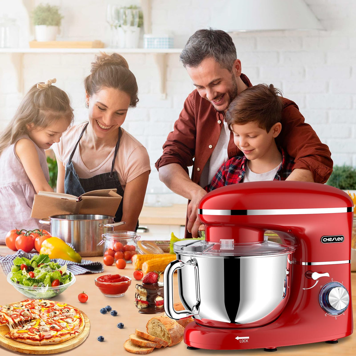 Küchenmaschine Teigmaschine 2000W Knetmaschine 6.2L Edelstahlschüssel 6 Stufen leise Rührbesen Knethaken