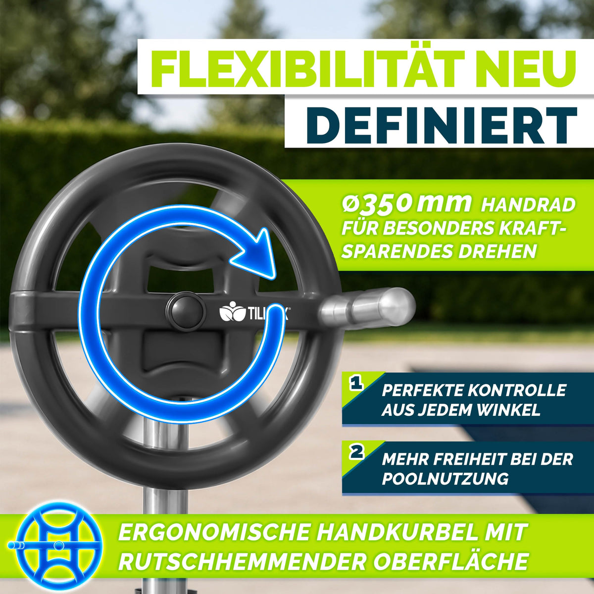 Pool Aufroller Premium 3 bis 5,70 m inklusive Vollgummireifen und Thermometer für Poolabdeckung
