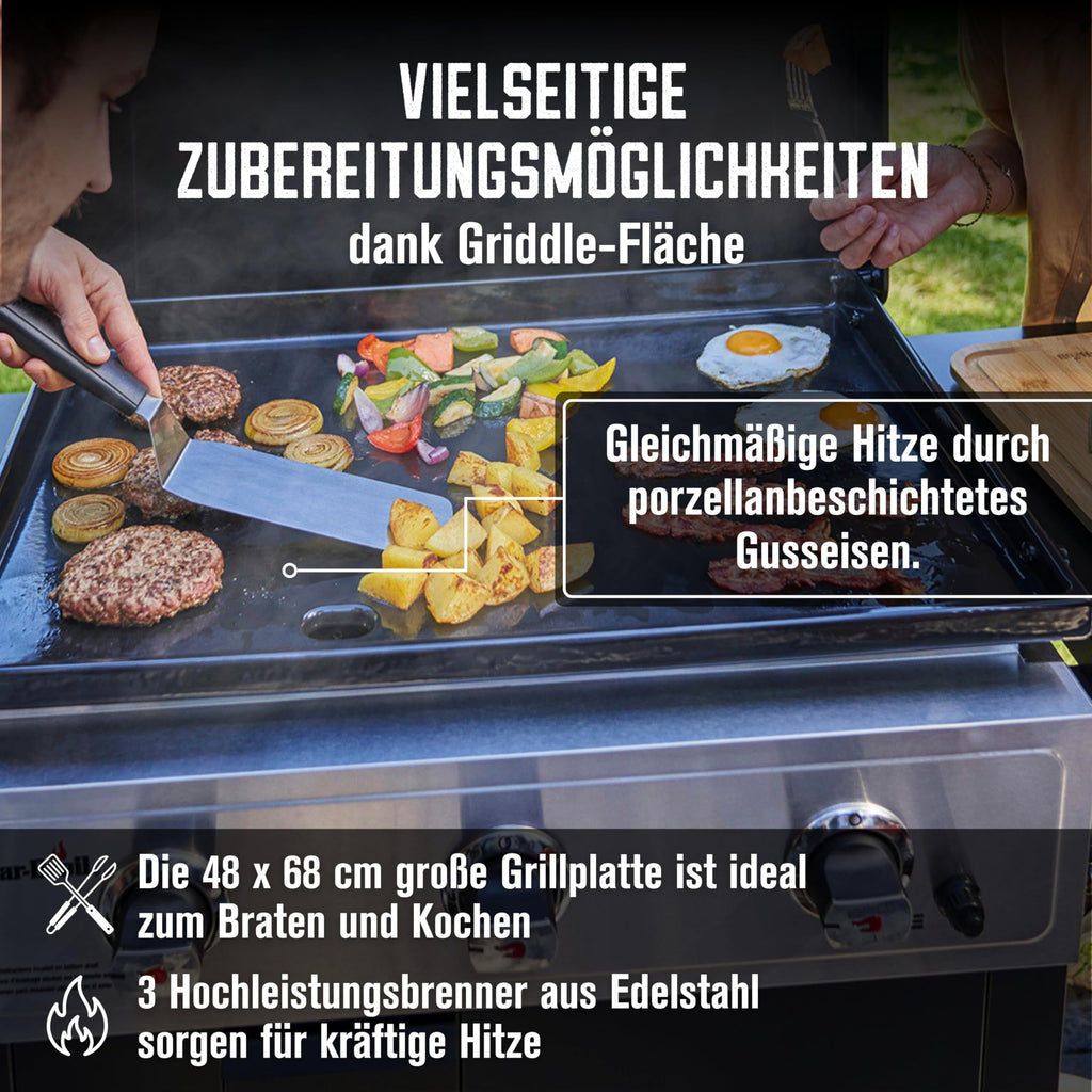 Hochwertiger Gasgrill Plancha Griddle 3400 mit Gusseisenplatte für Outdoor Grillen BBQ Garten