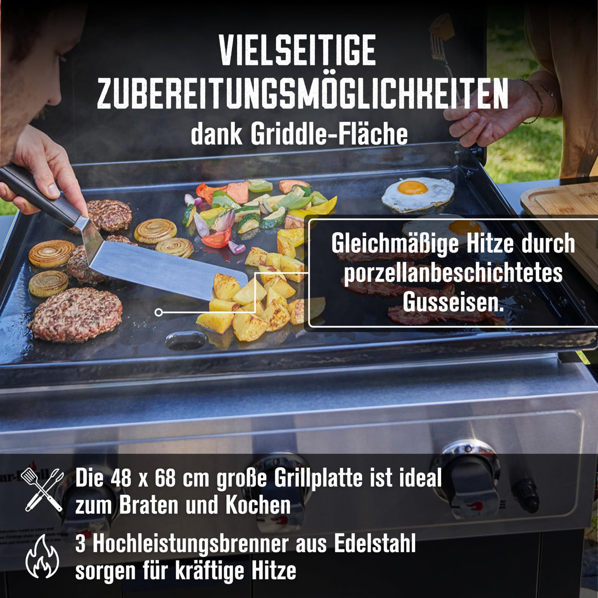 Hochwertiger Gasgrill Plancha Griddle 3400 mit Gusseisenplatte für Outdoor Grillen BBQ Garten