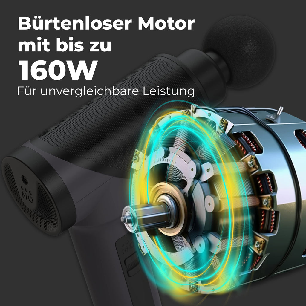 Massagepistole 3.0 mit App 7 Aufsätzen Koffer 160W 5 Intensitäten Schmerzlinderung Entspannung 360min Laufzeit