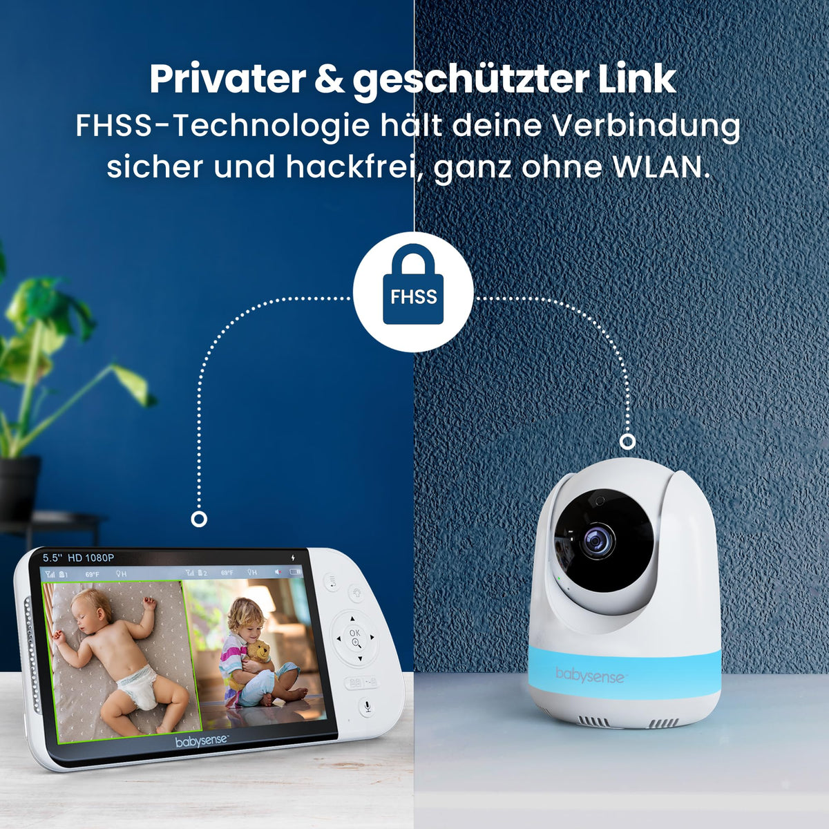 Full HD Split Screen Babyphone 2 Kameras Nachtlicht 6 Farben Geräusch Lichtmaschine 20h abhörsicher ohne WLAN