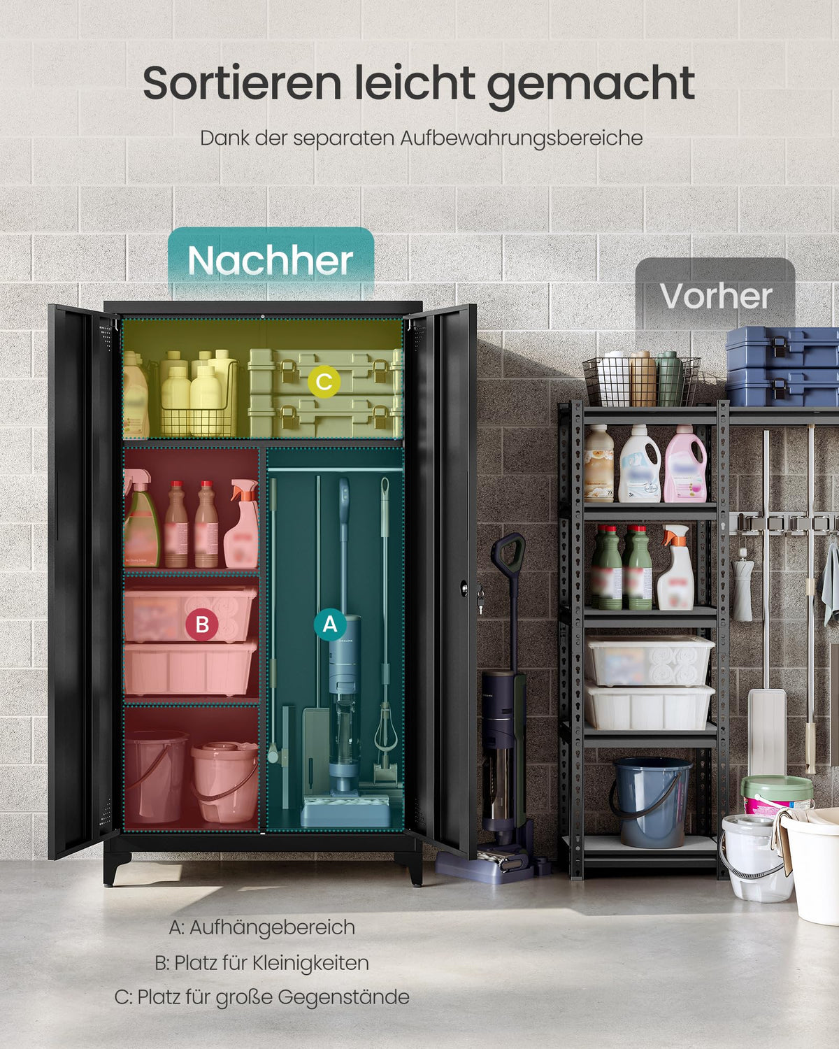 Mehrzweckschrank Metallschrank mit 2 Türen und 5 Fächern und viel Stauraum für Wohnzimmer Büro Flur