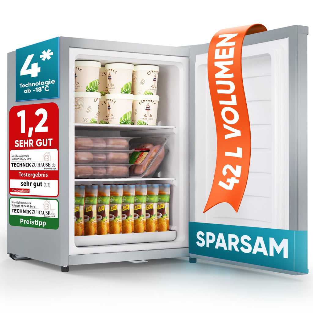 Mini Gefrierschrank 42L minus 18°C Eiswürfelschale Türanschlag wechselbar 4 Sterne Camping Energieklasse E