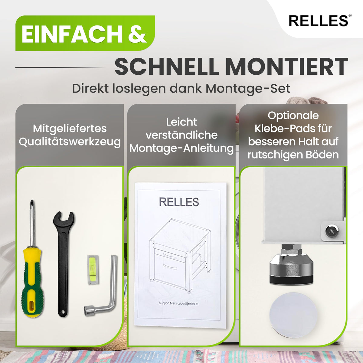 Untergestell mit Schublade Ablage 500 kg Stahl 62x62x57,5cm Podest für Waschmaschine Trockner höhenverstellbar