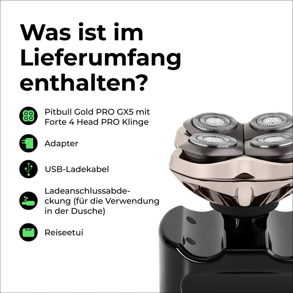 Pitbull Gold Pro GX5 Kopf und Gesichtsrasierer kabellos Nass und Trocken wasserfest Reise Forte Pro Klinge
