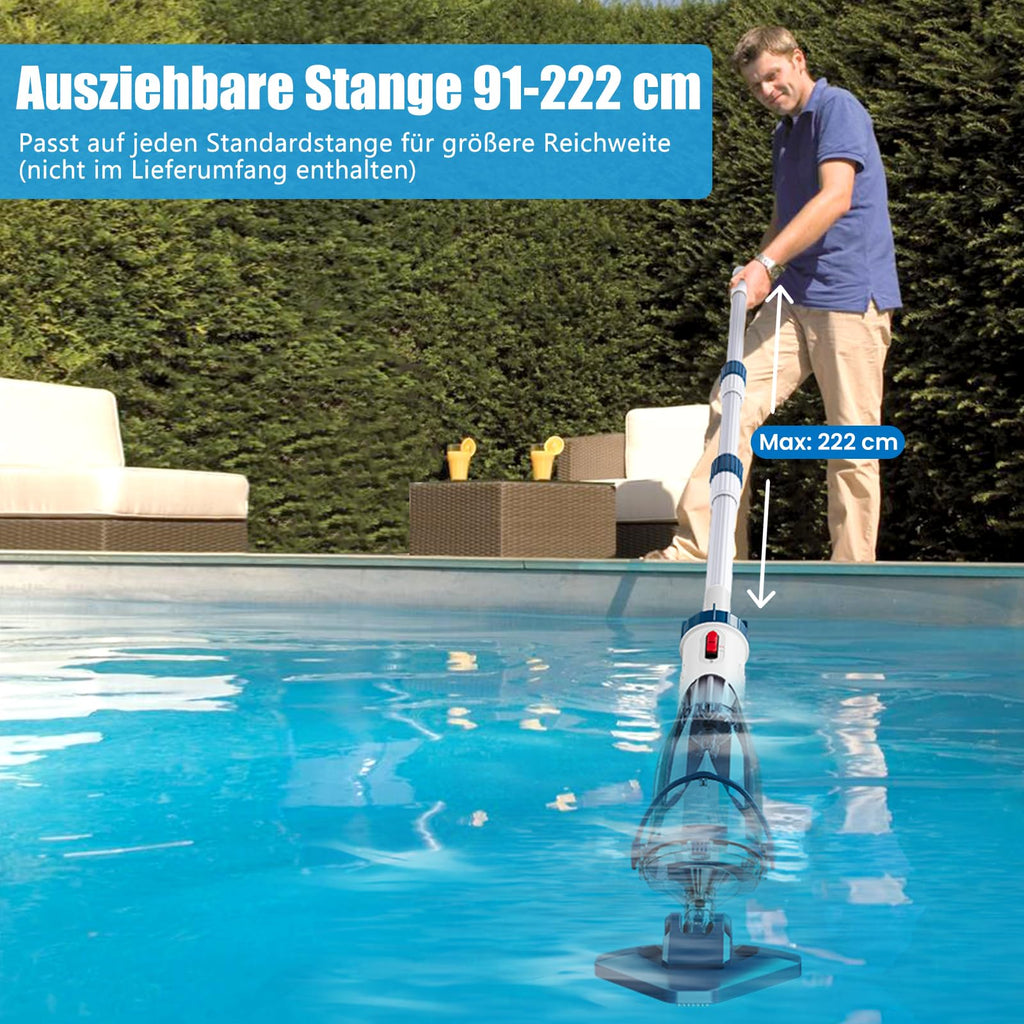 Akku Poolsauger 60 Min 222 cm Teleskopstange 4 Filter Absaugung 4200 l pro Stunde für oberirdische Pools blau